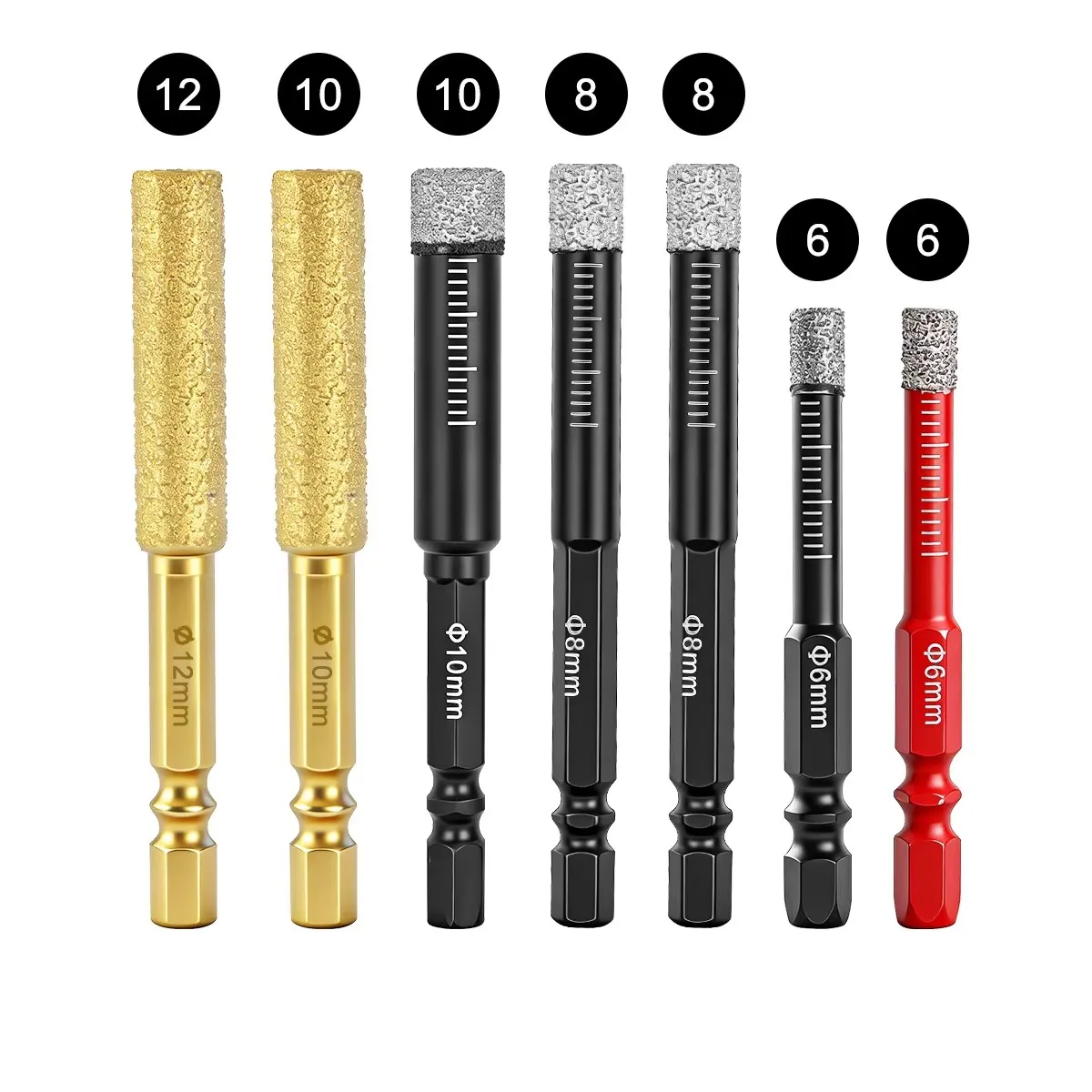 Brazed Dry Diamond Core Bits Set 7Pcs, 6/8/10/12mm Hexagonal Shank Hole Opener for Tile, Stone & Granite Drilling