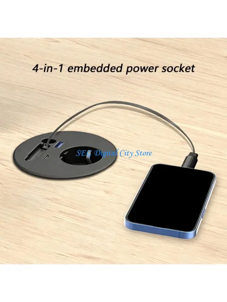U75B Round Grommets Table Electrical Power Recessed Outlet With 70Cm Retractable Cable