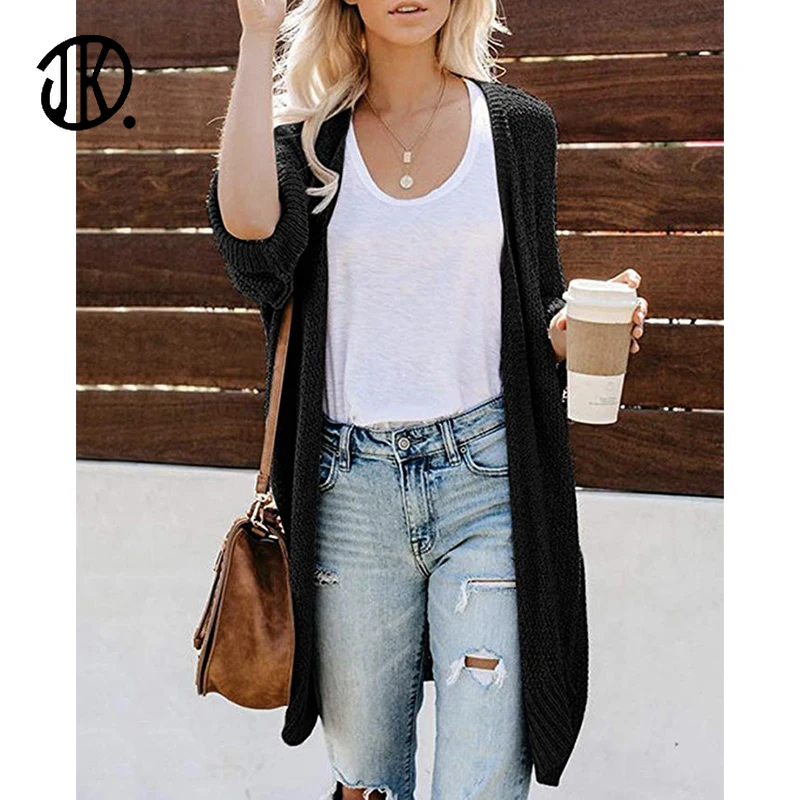 

Hot Selling Women Cardigans Loose Full Sleeve Mid Length Knittwear Knitted Casual Sweater Cardigan Fall Spring Female 2XL Coats