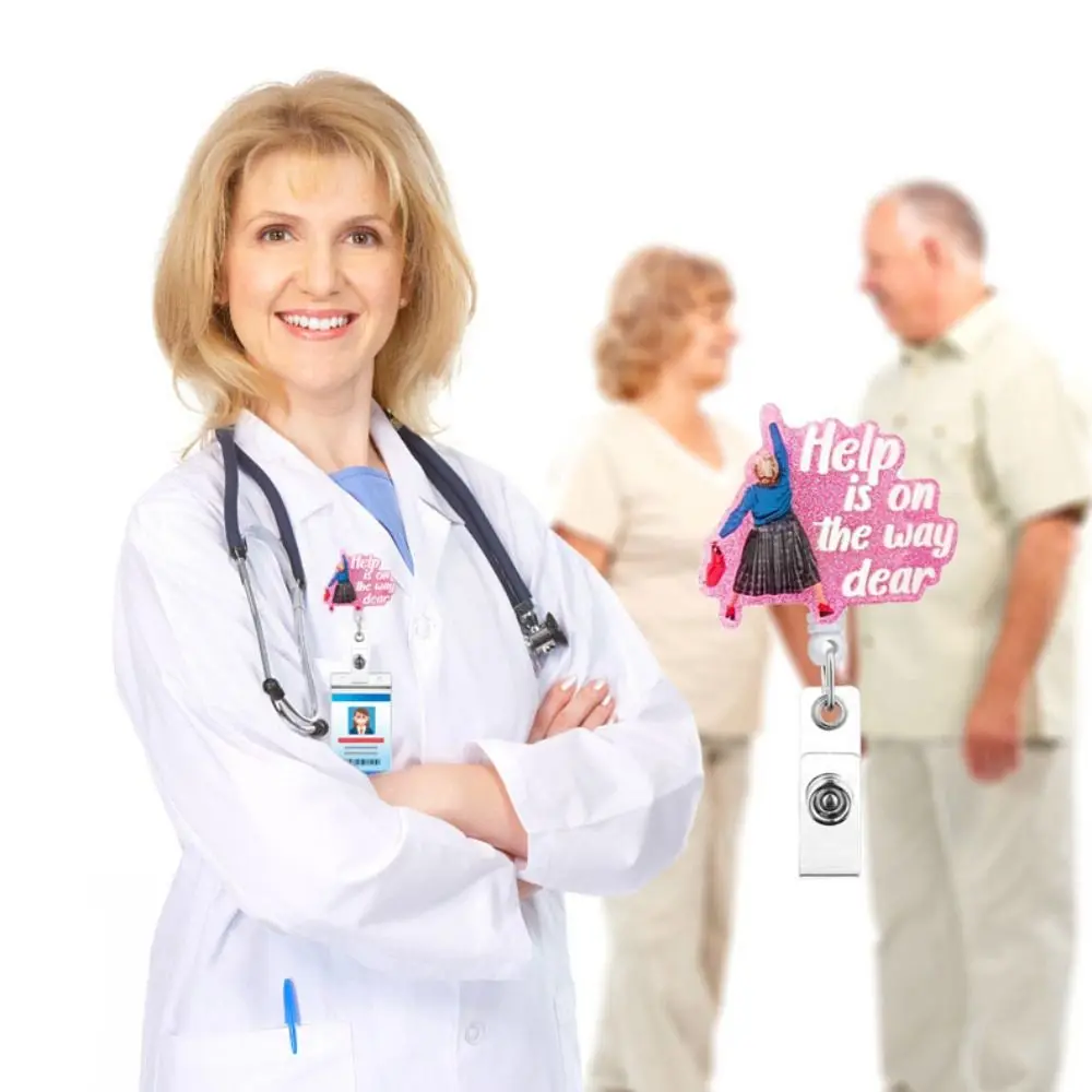 Домопомощь в пути, дорогая выдвижная катушка для бейджа, акриловый блестящий держатель для бейджа, милый выдвижной держатель для имени