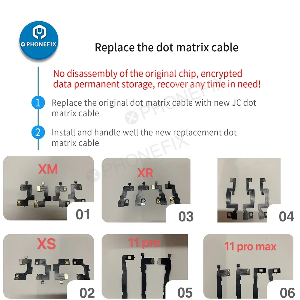 JCID V1SE Chip kabel Flex Dot Matrix, alat perbaikan Dot proyektor tanpa catu daya eksternal untuk IPhone X-14PM Face ID