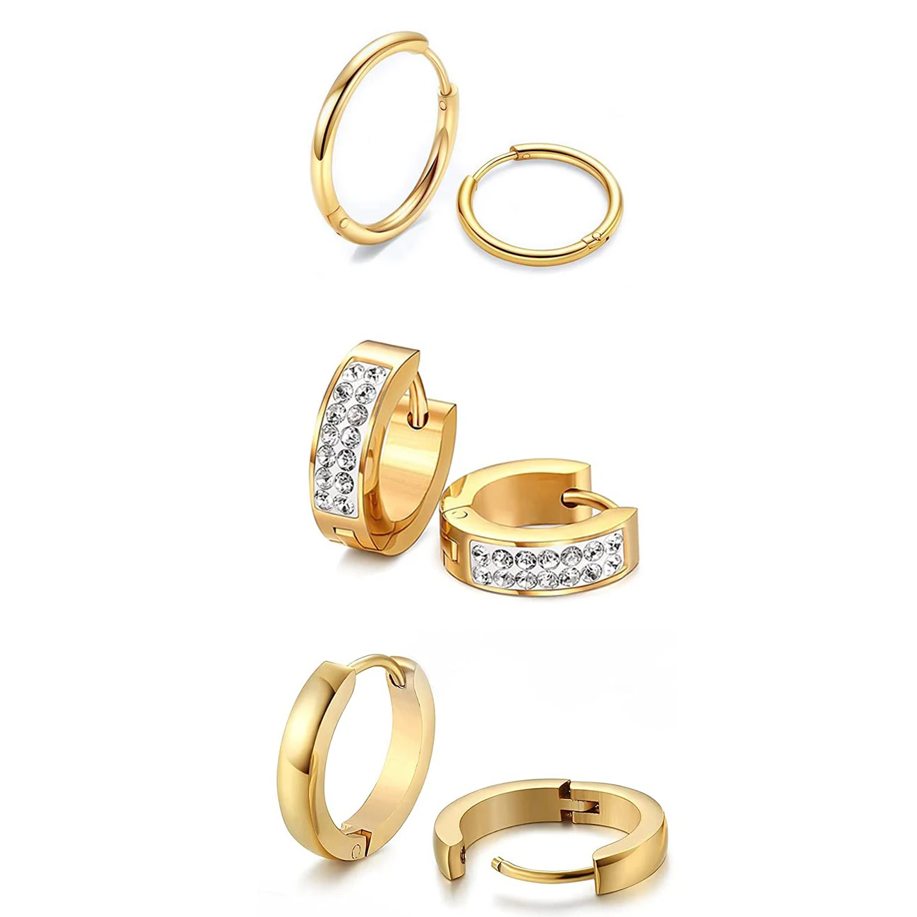 1 Pairs/3 Pairs 14K Gold Plated Surgical Steel Small Hinged Hoop Earring for Men Huggie Earring Safe for Sensitive Ears Pack