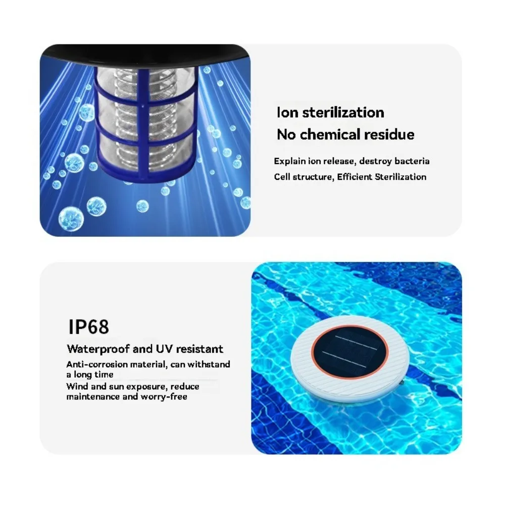 Solar Pool Ionizer Floating Copper Ion Water Purifier, Chlorine-Free Algae Inhibitor for Swimming Pool Hot Tub Spa W/ Brush Tool