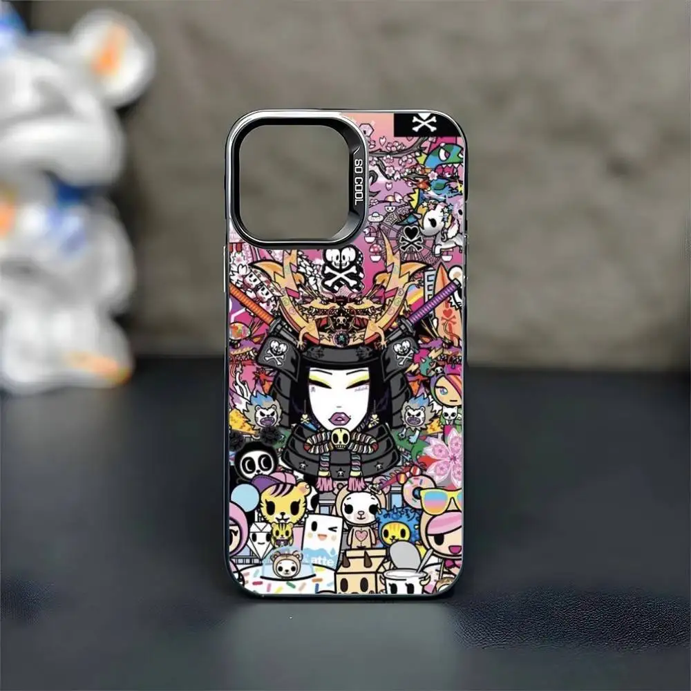 اليابان الكرتون T-Tokidokis جراب هاتف آيفون 17,16,15,14,13,12,11 زائد ، برو ماكس الأسود ماتي غطاء مقاوم للصدمات