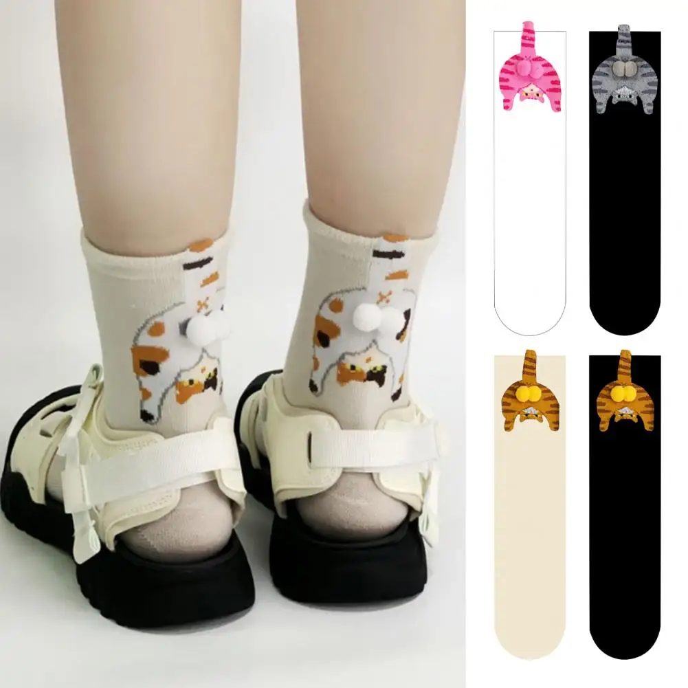 

Cartoon Cute Cat 3D Balls Cotton Socks Knitting Socks Women Girls Middle Tube Sleep Sock Cat Print Floor Sock For Cat Lovers