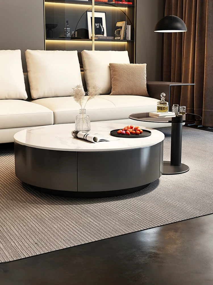 

Italian bronze slate round minimalist coffee table living room home light luxury modern simple small apartment designer