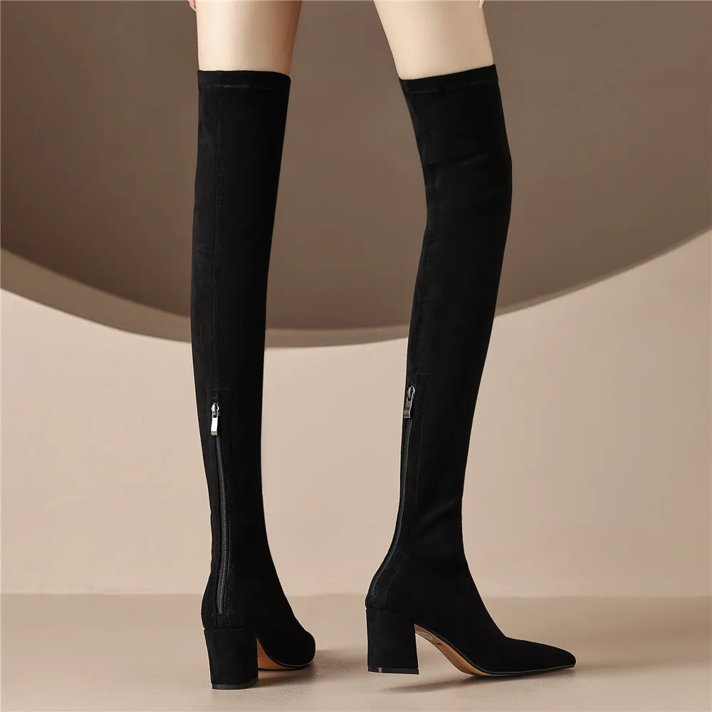 Sexy High Boots Women 2024 Winter New Fashion Over The Knee Botas Mujer Suede Zip Pumps Sock Shoes High Heels Boots Black Khaki