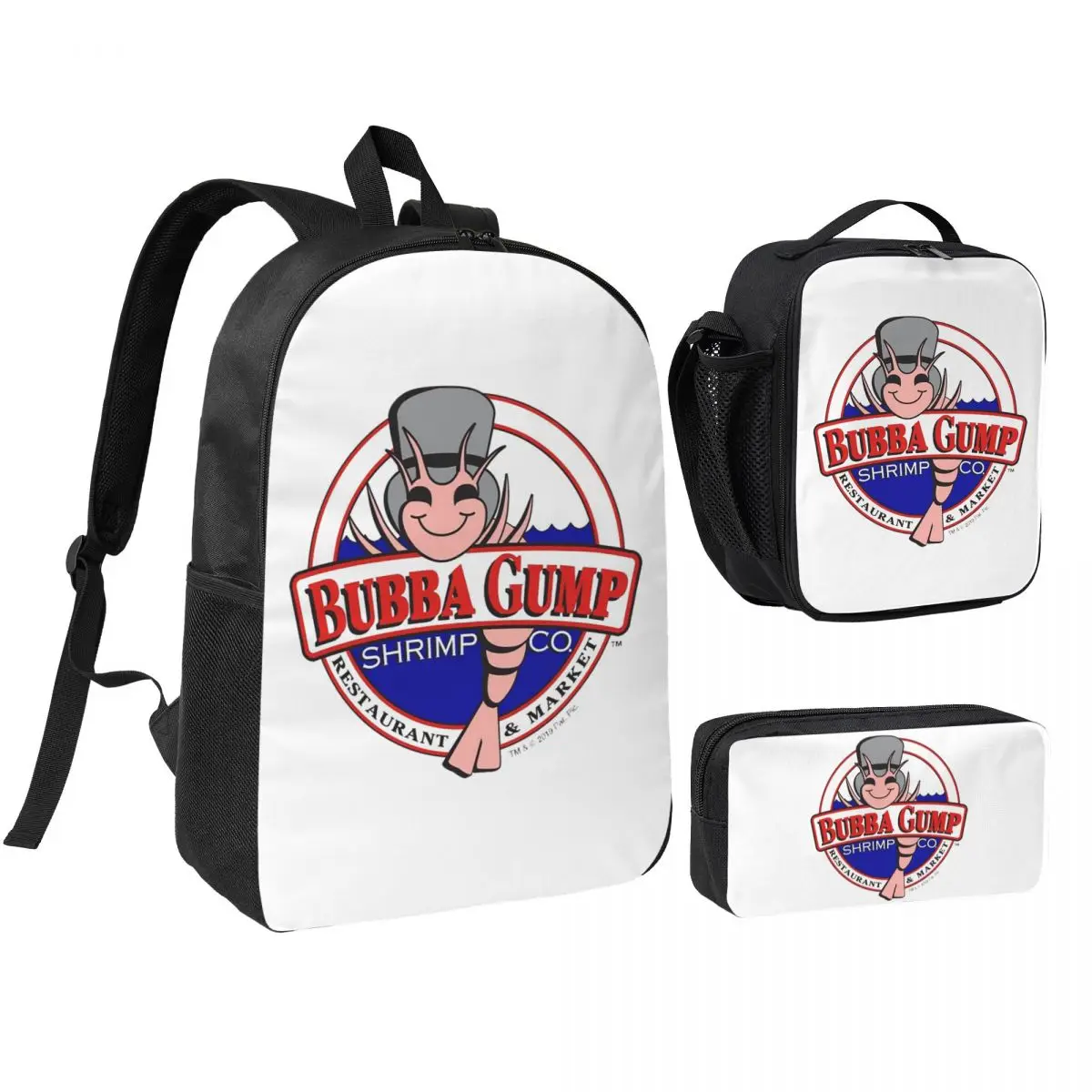 Bubba Gump Forest Shrimp Seafood Mochila para niños y niñas, mochila escolar, bolsos de hombro, 3 piezas, bolsa de almuerzo aislada, estuche para lápices