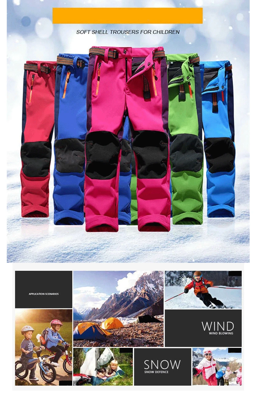 Neue frühling winddicht wasserdichte kinder im freien kinder hosen jungen mädchen softshell hosen warme jugendliche klettern hosen jogginghose – Detail 2