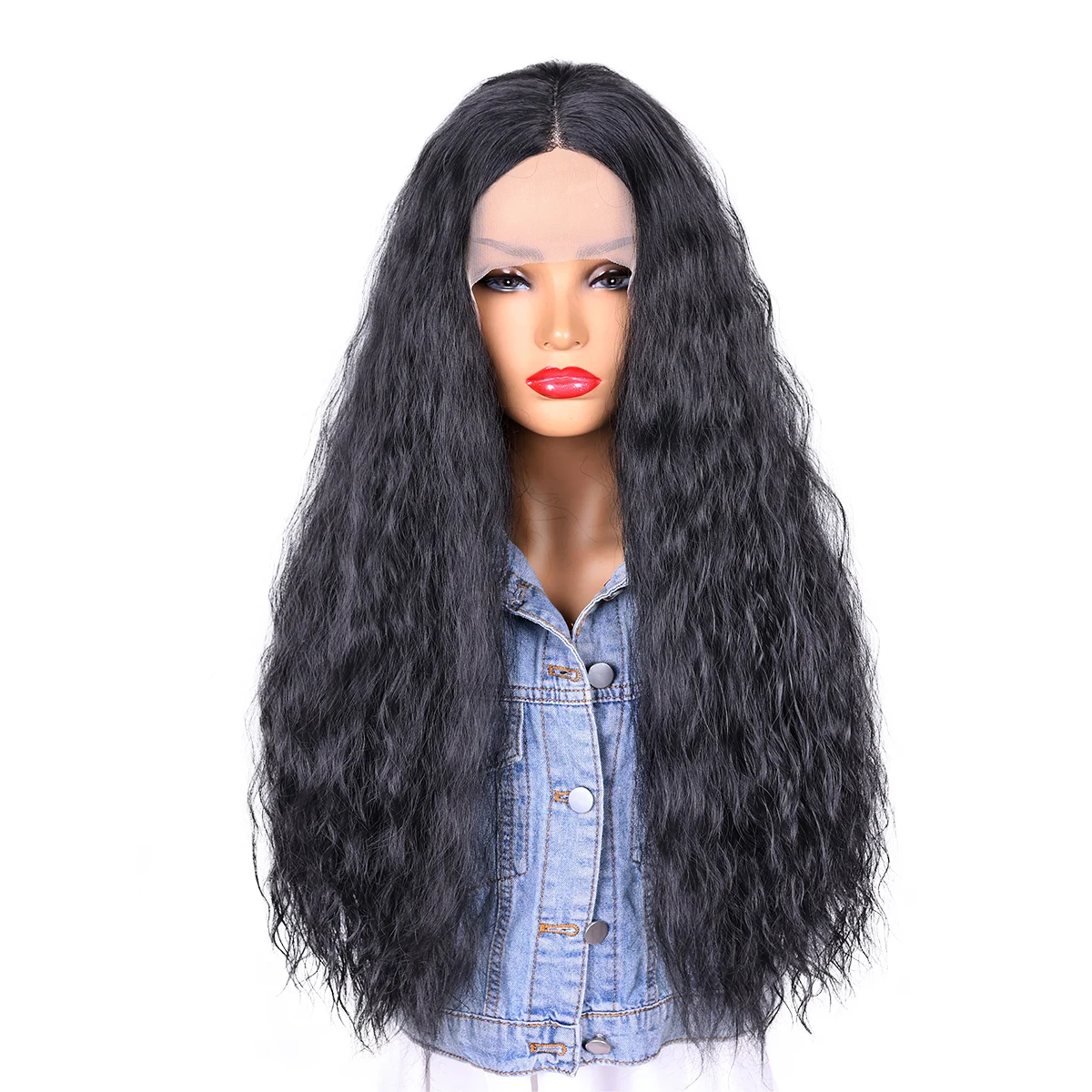 

BCHR Long Curly Black Lace Front Wig Natural Hairline Heat Resistant Synthetic Hair Wigs for Women