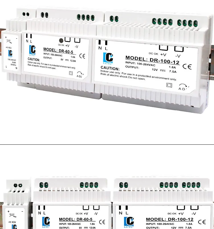 LCTC DR-15/60/100 Switching Power Supply 5V 12V 24V DIN Rail Power Supply Industrial Transformer Small Volume 4.2A 6.5A 7.5A