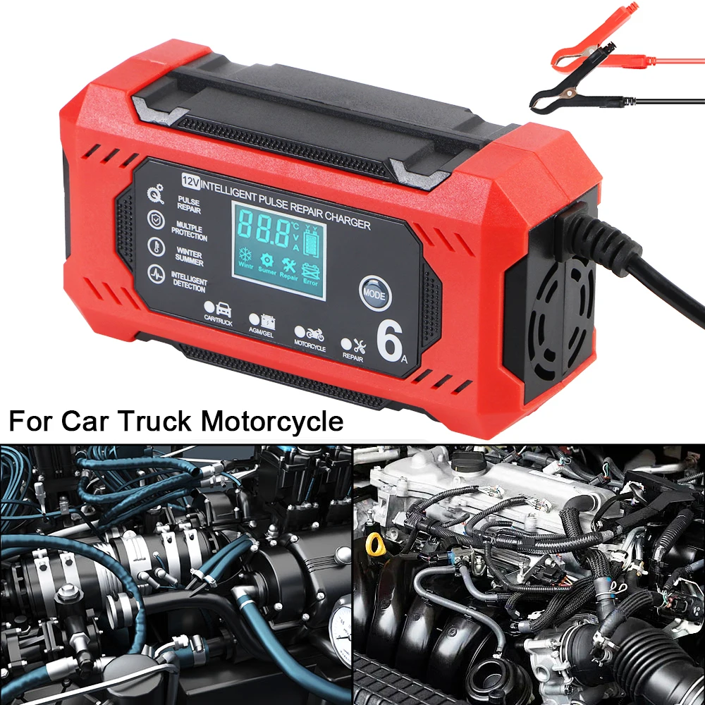 

12V/6A Multifunctional High Power Pulse Repair Battery Charging For Motorcycle SUV Truck Intelligent Smart Car Battery Charger