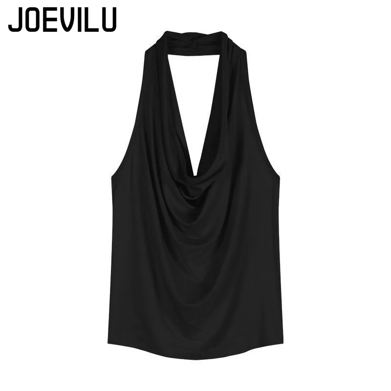 JOEVILU Sexy tricot croix Camisole gilet épicé fille col suspendu été nouveau évider bas court col haut t-shirt femmes