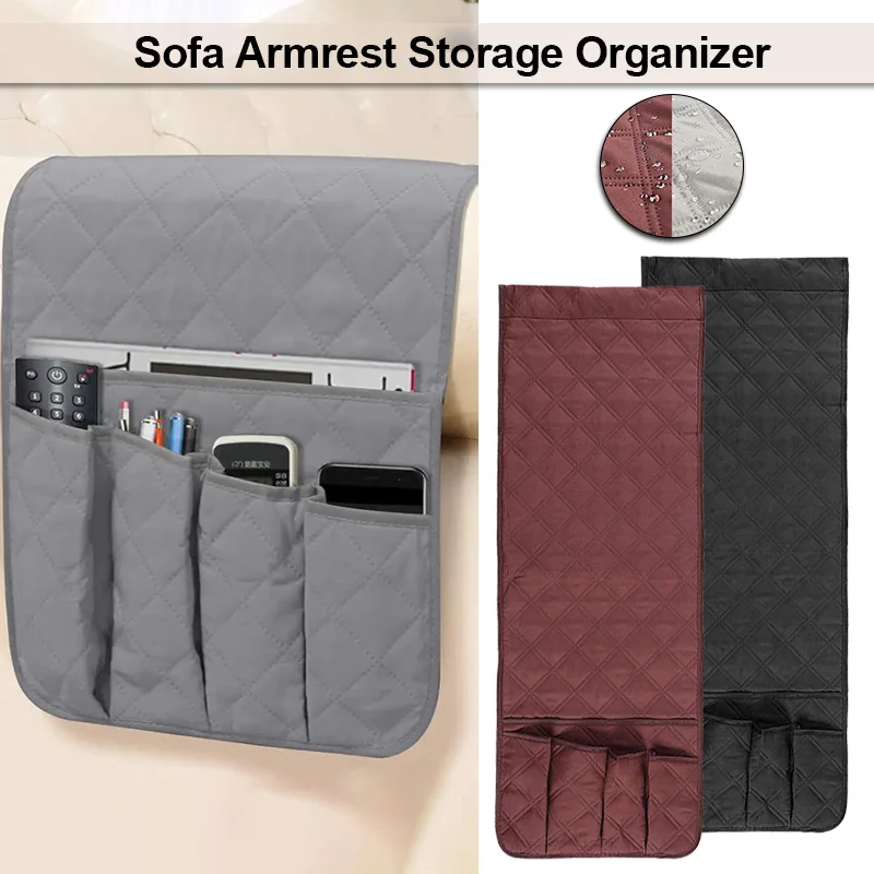 Sofa Armrest Organizer with 5 Pockets Couch Armchair Hanging Storage Bag for TV Remote Control Cellphone