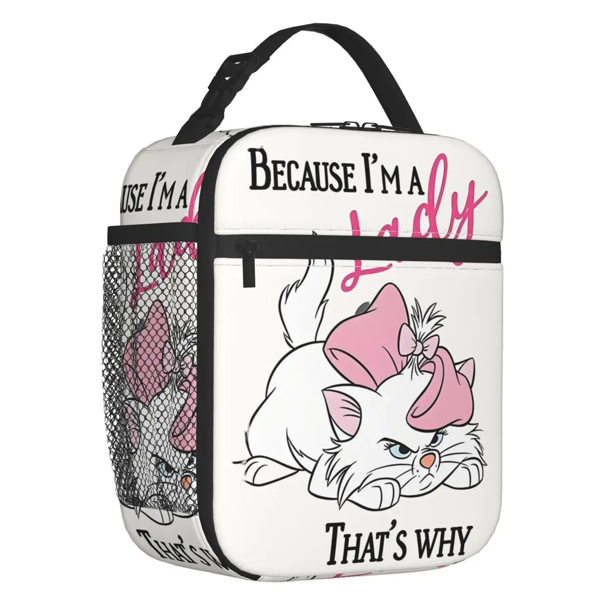 

Custom Marie Cat Cute Insulated Lunch Bag for Women Waterproof Kitten Film Bows Thermal Cooler Bento Box Office Picnic Travel