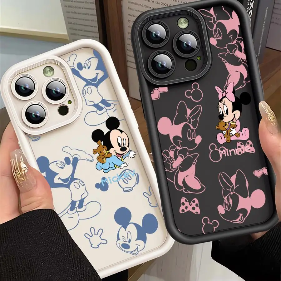 Funda de teléfono a prueba de golpes para Apple iPhone 11 13 15 Pro Max 14 Plus 12 16 Funda de silicona Funda protectora bebé Disney Mickey Minnie