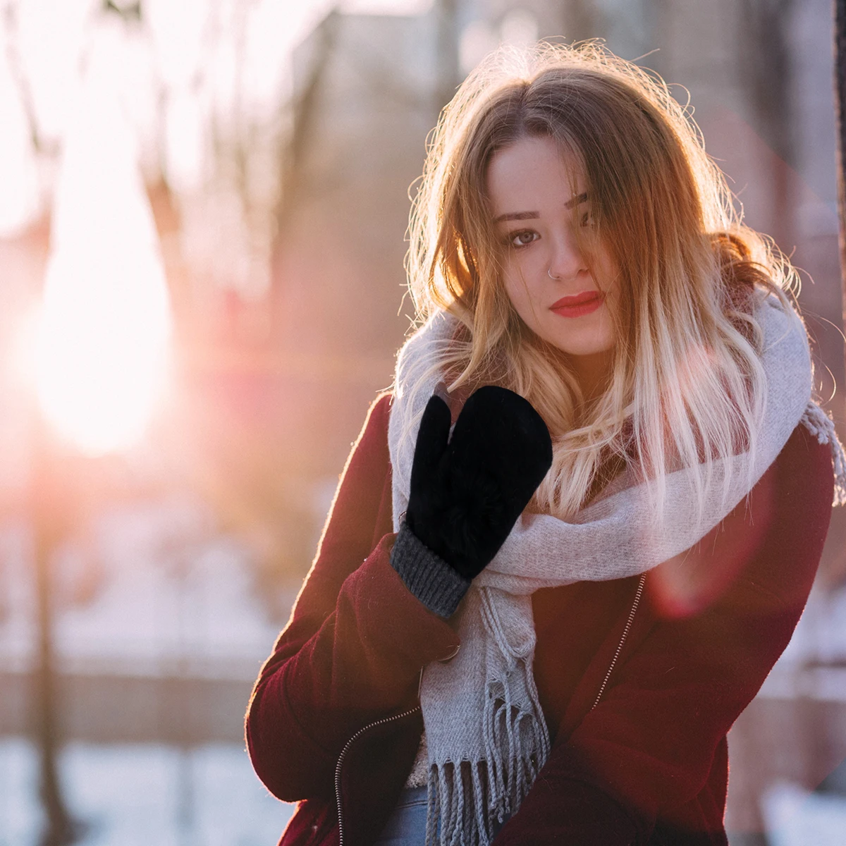 

2pcs Winter Warm Fleece Lined Thermal Mittens For Women Wool Outdoor Gloves Windproof Full Finger Handwear Cycling Gift