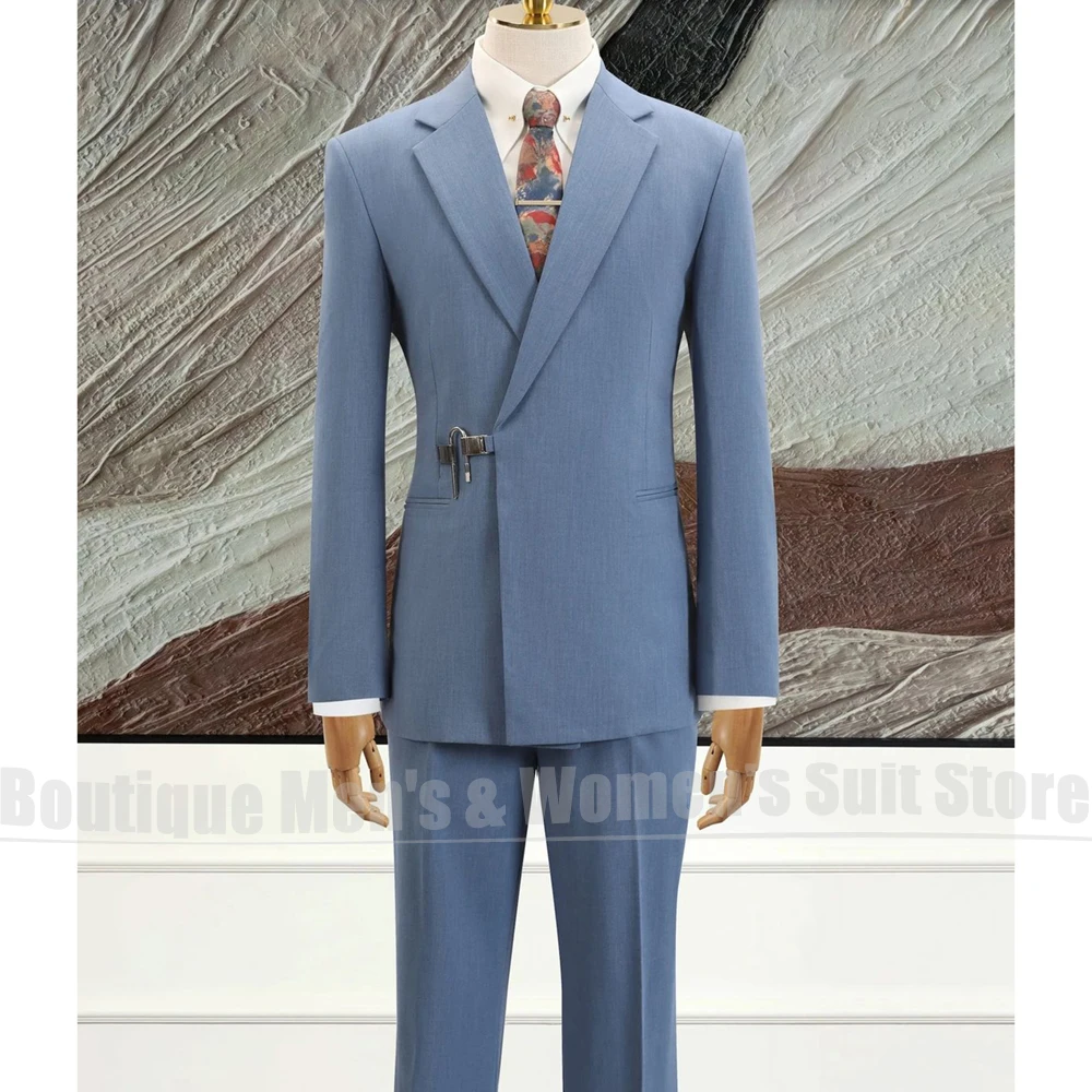 Mens Single Buckle Suit Peak Lapel Slim Fashion Party Wedding Groom Tuxedo Formal Business Jacket Trousers 2 Piece Outfit