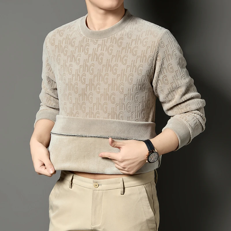 

Утепленный флисовый свитшот с круглым вырезом и длинными рукавами, с буквенным принтом, для мужчин, повседневный, зимний, из полиэстера.