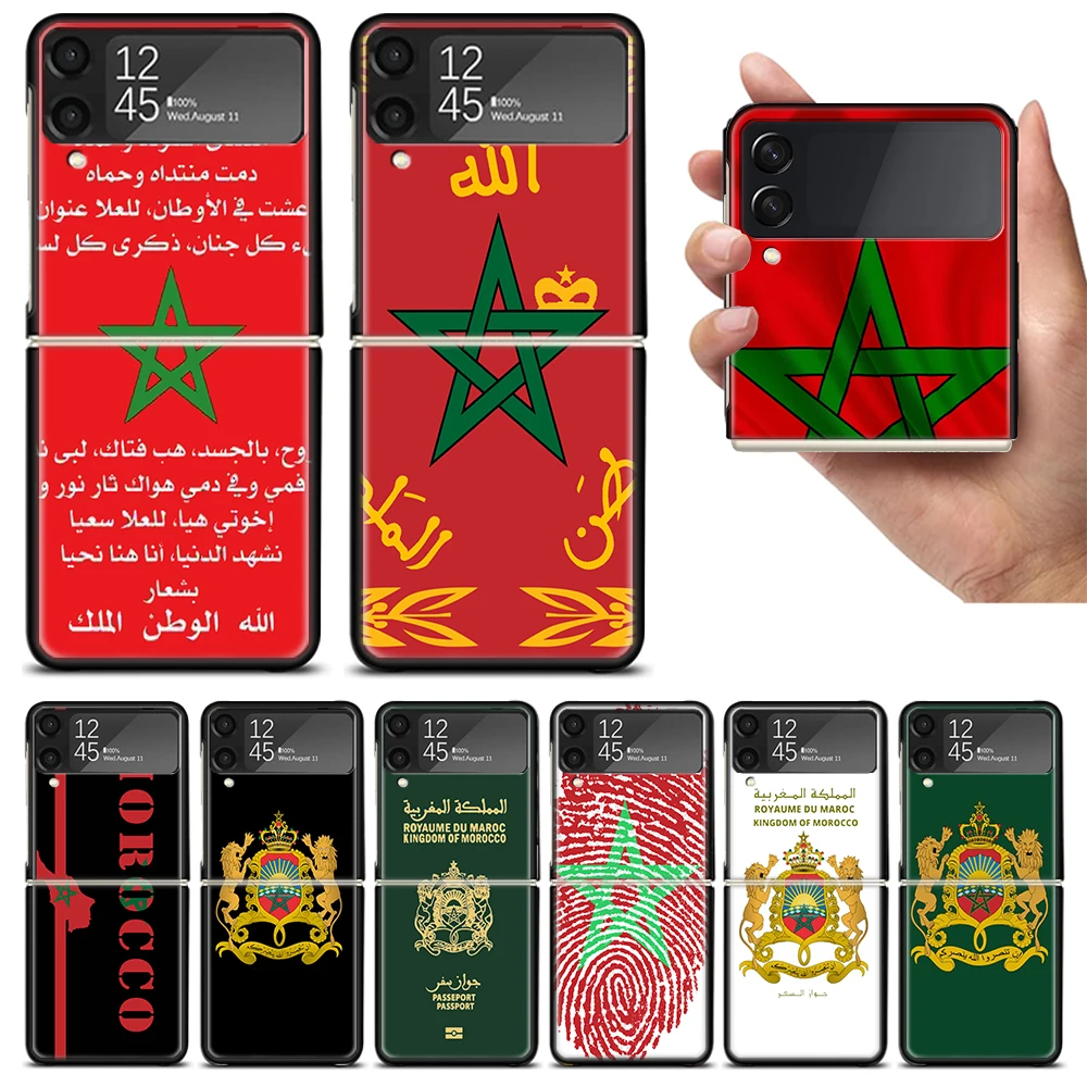 Marocco Flag Passport Zflip4 Zflip5 custodia per telefono per Samsung Z Flip3 Flip4 Flip5 5G zFlip 4 5 Cover cellulare Shell Caso Fundas