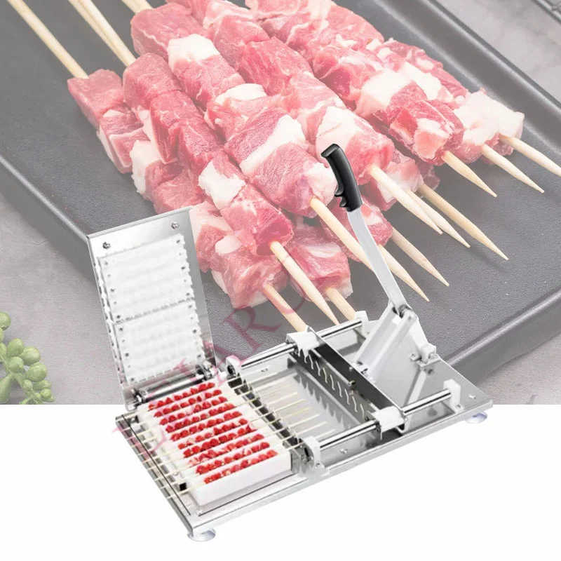 Manual BBQ Satay Stainless Steel Skewer Machine Mutton Kebab Lamb Skewer Tools Doner Kebab Meat Wear String Machine