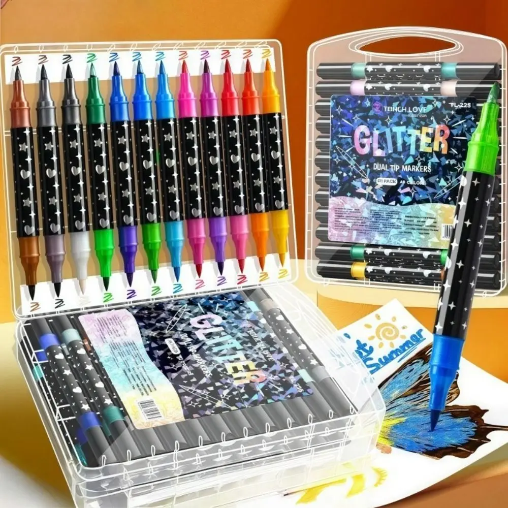

24/48/72/96 Colors Flash Marker Pen Bold Pearlescent Double-headed Fluorescent Pen Two-color Student Painting Pen