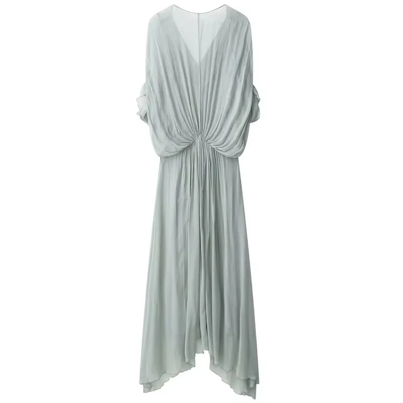 Elegant Long Dresses Woman 2025 New Summer Sexy Sleeveless O-neck Bodycon Midi Dress Fashion Green Ruched Party Evening Dresses