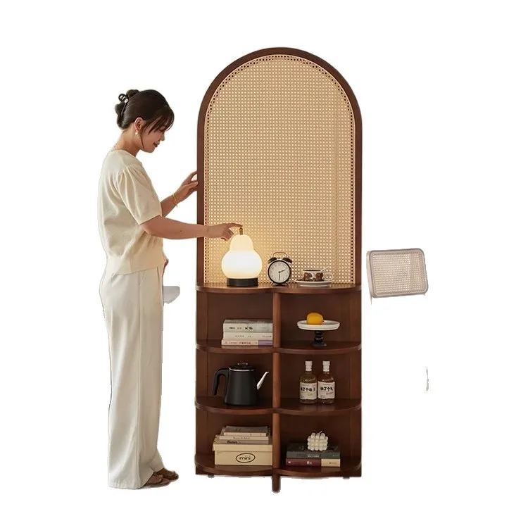 

Solid wood rattan screen, partition rack, entrance entrance to block home use, bedroom flower stand seat screen