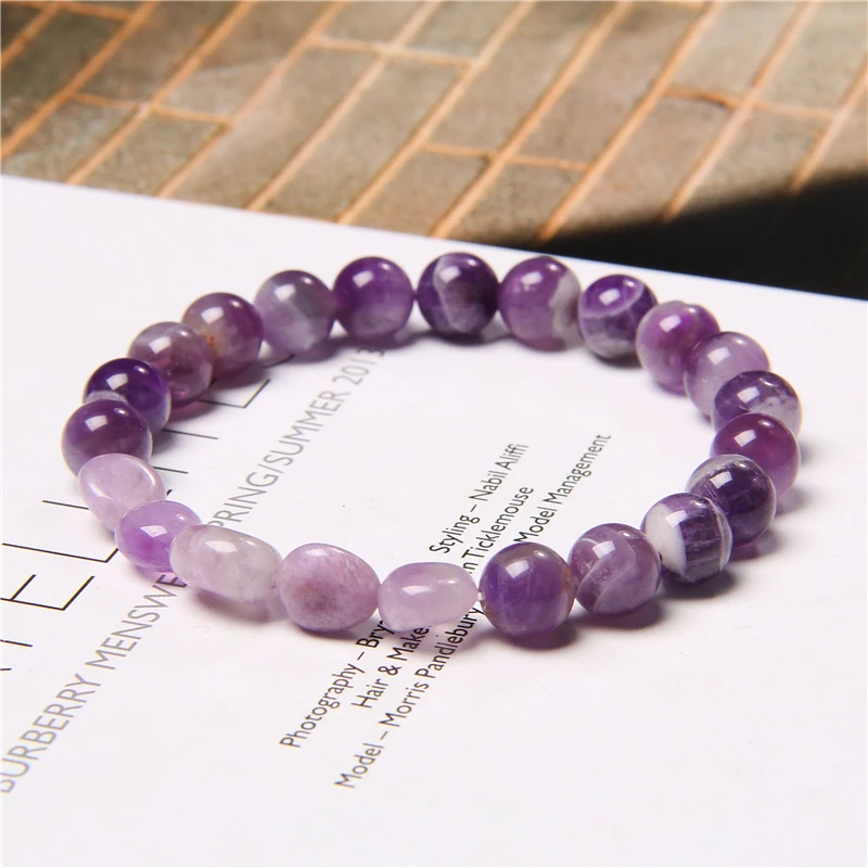 Exquisite Natural Amethyst Bracelet Gems Quartz Purple Crystal Stone Bracelet Women Jewelry Male Bangle Stretch Cure Relief