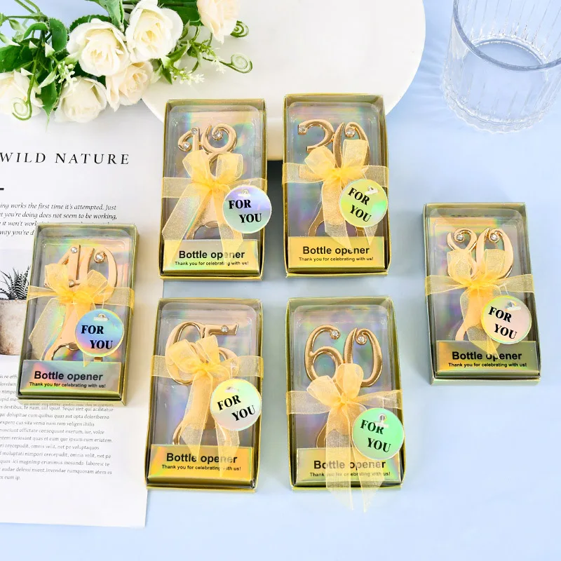 1pc Golden Digital 18 30 40 60 65 80 Design Bottle Opener Wedding Birthday Activity Party Souvenirs Beer Opener Gifts For Guests