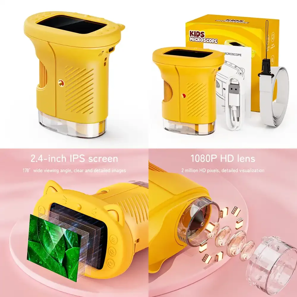 

Портативный ручной микроскоп Inskam 386 с 2,4-дюймовым IPS-экраном, 1000-кратное увеличение, для детей, в подарок на день рождения