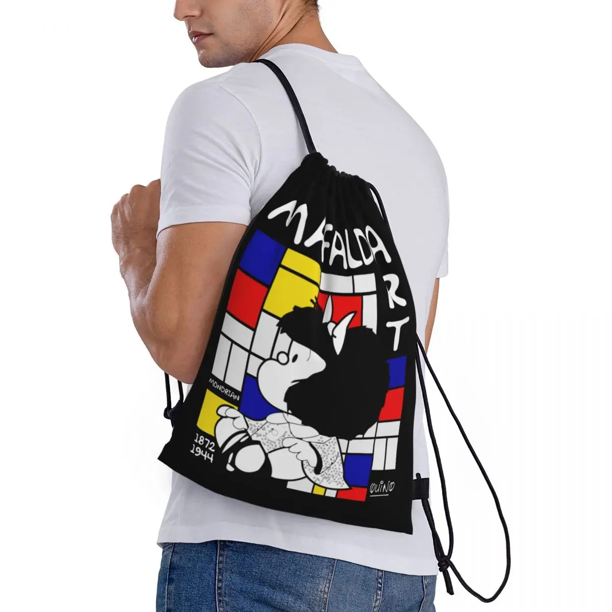 Benutzerdefinierte Mafalda Genießen Sie die Kunst des Mondrian Kordelzug-Rucksacks Damen Herren Gym Sport Sackpack Faltbare Einkaufstasche Sack