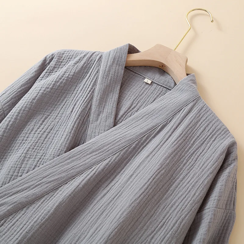 Japanese Kimono Style Pajama Set Double Layer Crepe Fabric Hotel Spa Home Wear Mens Loungewear Spring Autumn Long Sleeve