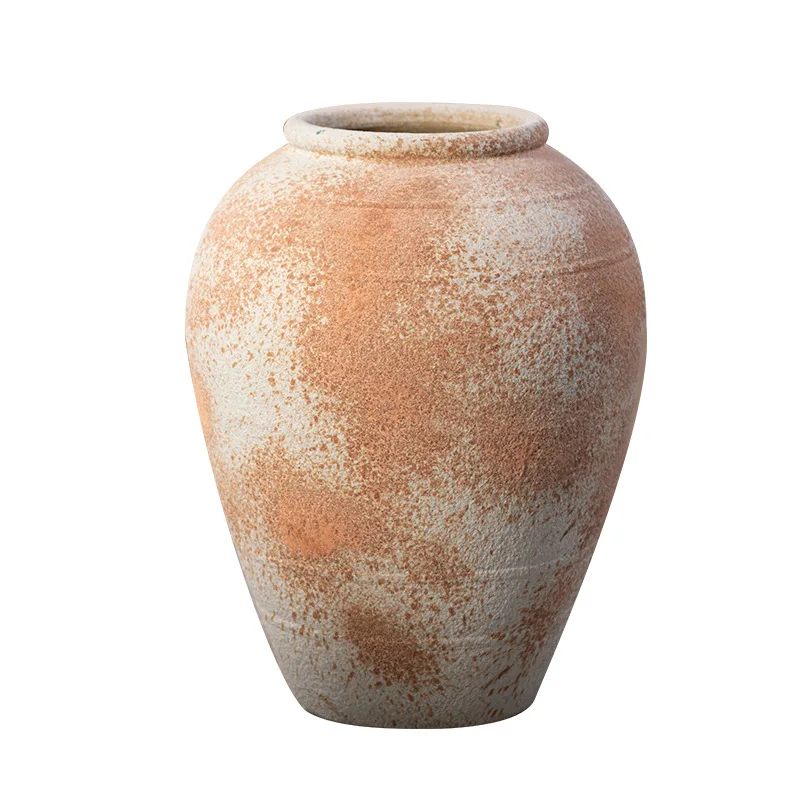 Jingdezhen Old Sand Surface Coarse Pottery Vase Courtyard High-end Floor Ornament Zen Flower Arrangement Decorative Utensils Fre
