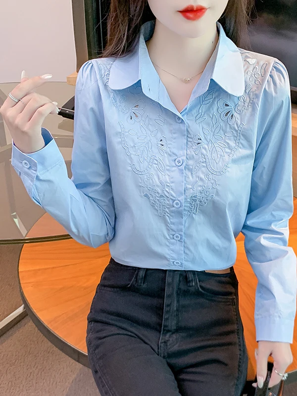 Ele Embroidered Pure Cotton Women's irt Guangzhou Thirteenth Fac High End European Sle Faionable Base Layer Top