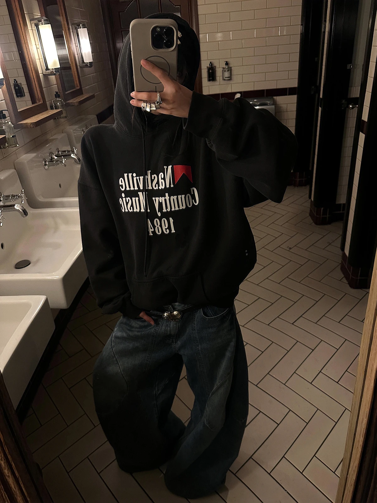 Sakura American Girl Letter Print Hooded Fleece Sweatshirt Lazy Cool Loose Versatile Top Cotton Long Sleeve Retro Commute Style