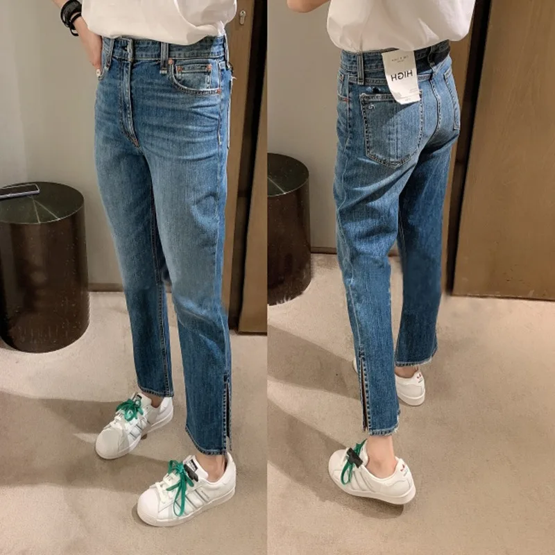 Long Legs Summer New Pants Leg Slit Everything Micro-cropped Jeans Girl