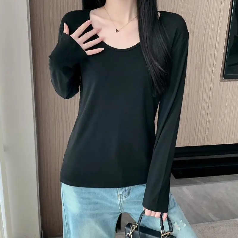 2026 nueva camiseta de invierno para mujer, camiseta blanca relajada con cuello en V de manga larga, camiseta básica ajustada, Top corto, ropa Sexy para mujer