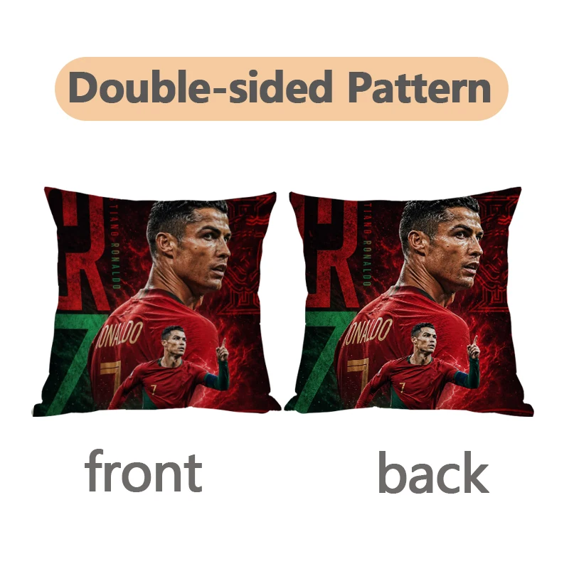 Fußballstar Cr7 Kissenbezug, Sofa-Dekokissen, doppelseitig bedruckt, Sitzkissen für Auto, Ronaldos Kissenhülle, Heimbedarf, Geschenk – Detail 8