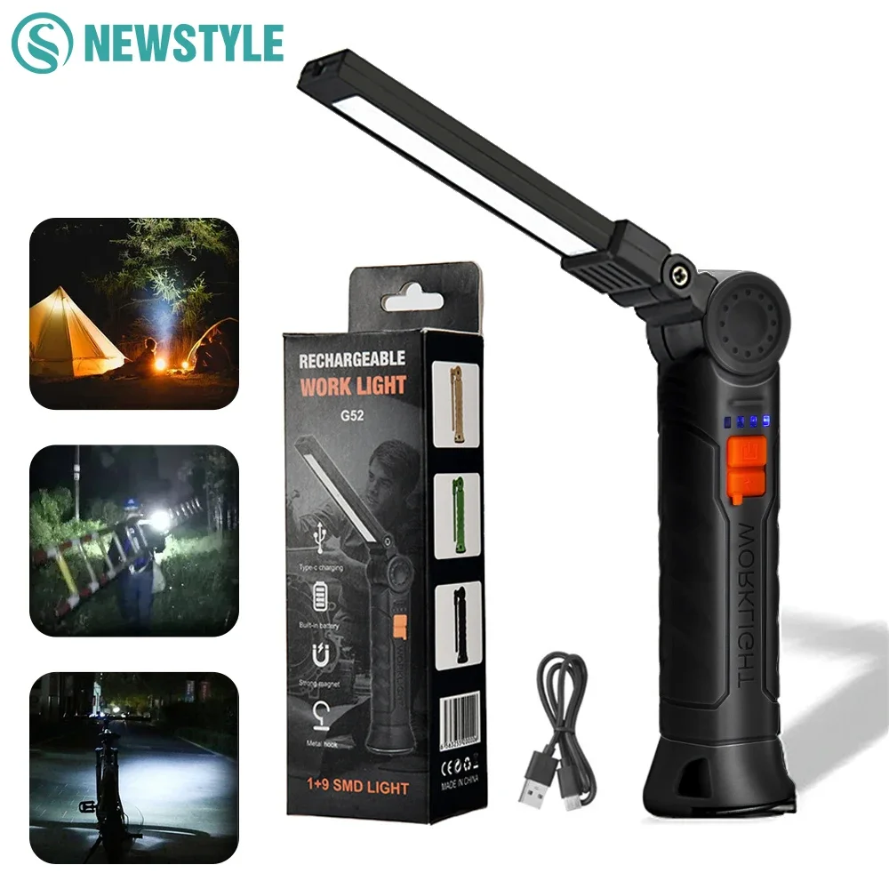 

Portable COB Worklight Camping Flashlight 4 Modes Magnetic Rechargeable LED Emergency Repair Camping Torch Light Rotatable Hook
