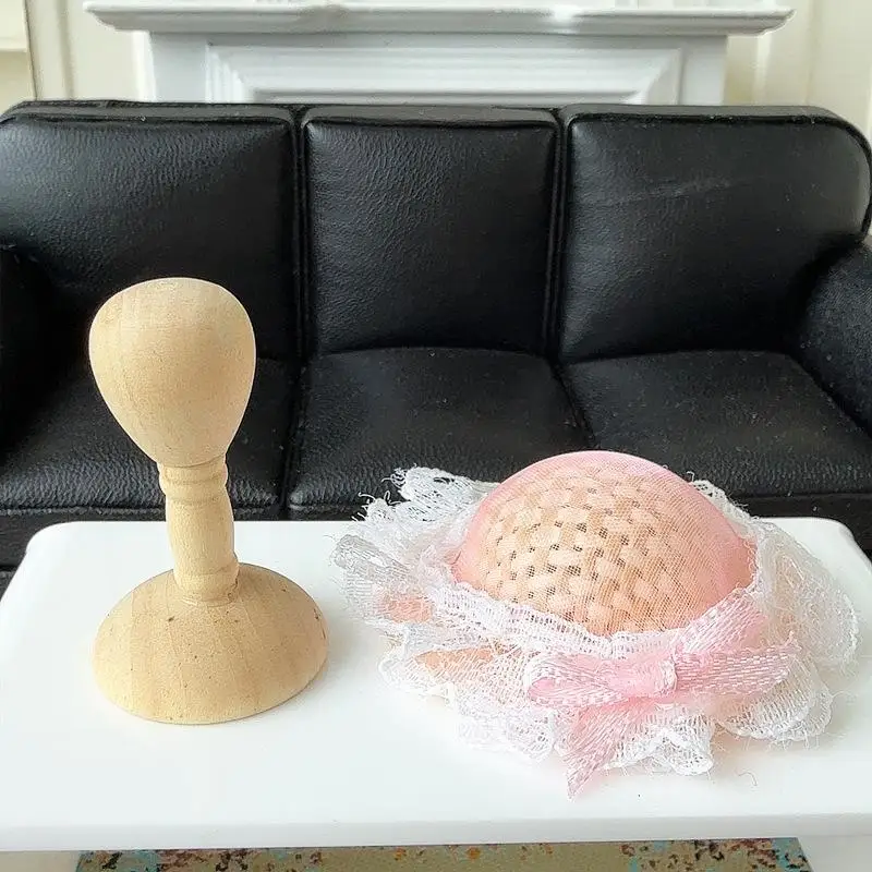 1/12 Dollhouse Mini Lace Princess Wooden Hat Holder Doll Dress Up Accessories Dollhouse Decoration Props Pretend Play Toys