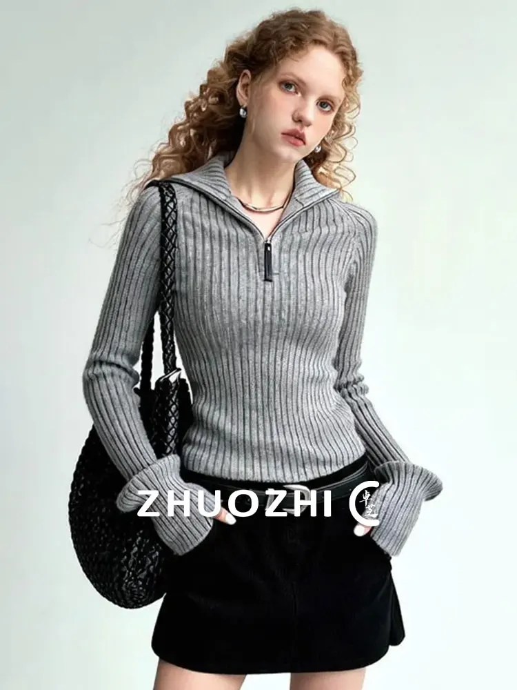 

ZhuoZhi Casual Knitted Sweater Stripe Design Warm Cozy High Collar Long Sve Women's Faion Autumn New Sle 2025