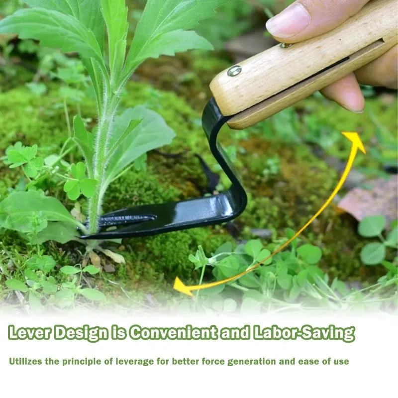 Wooden Handle Weeding Fork Garden Lawn Weed Remover Hand Cultivator Tool Household Courtyard Loosening Soil Root Lifter
