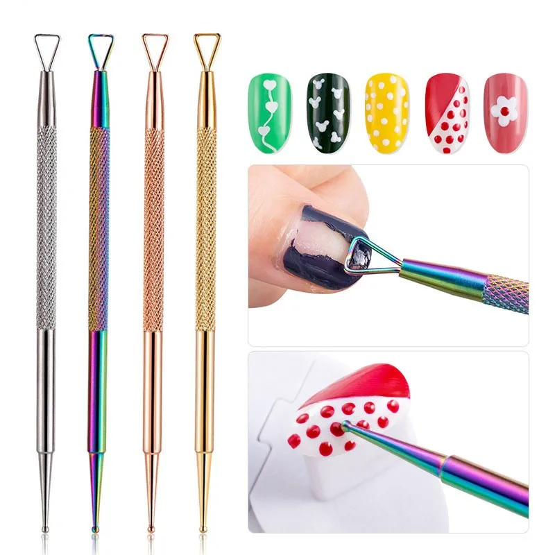 1Pc Nail Double-headed Dotting Painting  Polish UV Gel Removerr Stainless Steel Point Drill Pen Triangle Planer Nail Art Tools