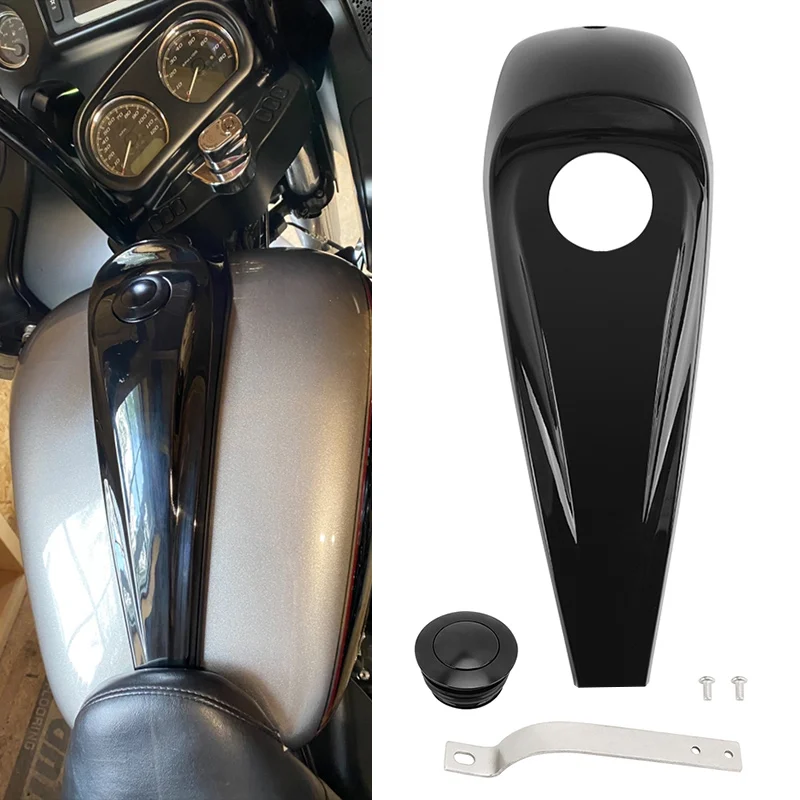 

Motorcycle Black Fuel Tank Trim Panel Kit Oil Gas Tank Cover Cap For Harley Touring Electra Glide Street FLHT FLHX 2008-2023