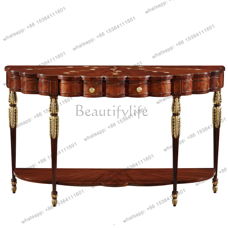 English solid wood against the wall, entrance table, bar case, living room, classical sofa back, a few objects