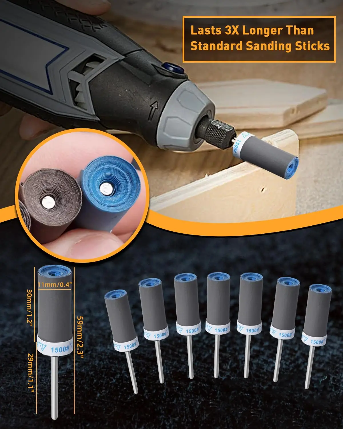 180~5000 Grit 2.35mm Shank Rod Sanding Drums for Dremel Rotary Tools Accessories for Plastic Wood Metal Grinding Polishing