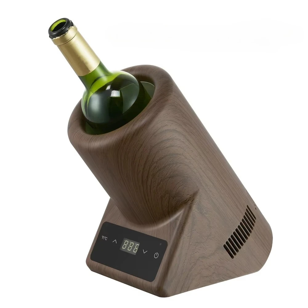 Portable Bottle Wine Cooler with Wood color housing