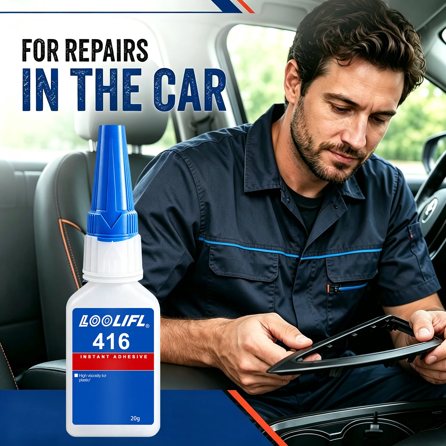 20g Automotive Interior Liquid Strong Instant Adhesive, Specialized for Auto Repair, Traceless Repair of Fine Cracks, Quick-Drying, Transparent, Waterproof, High Temperature Resistant, with Anti-Clogging Cap, Suitable