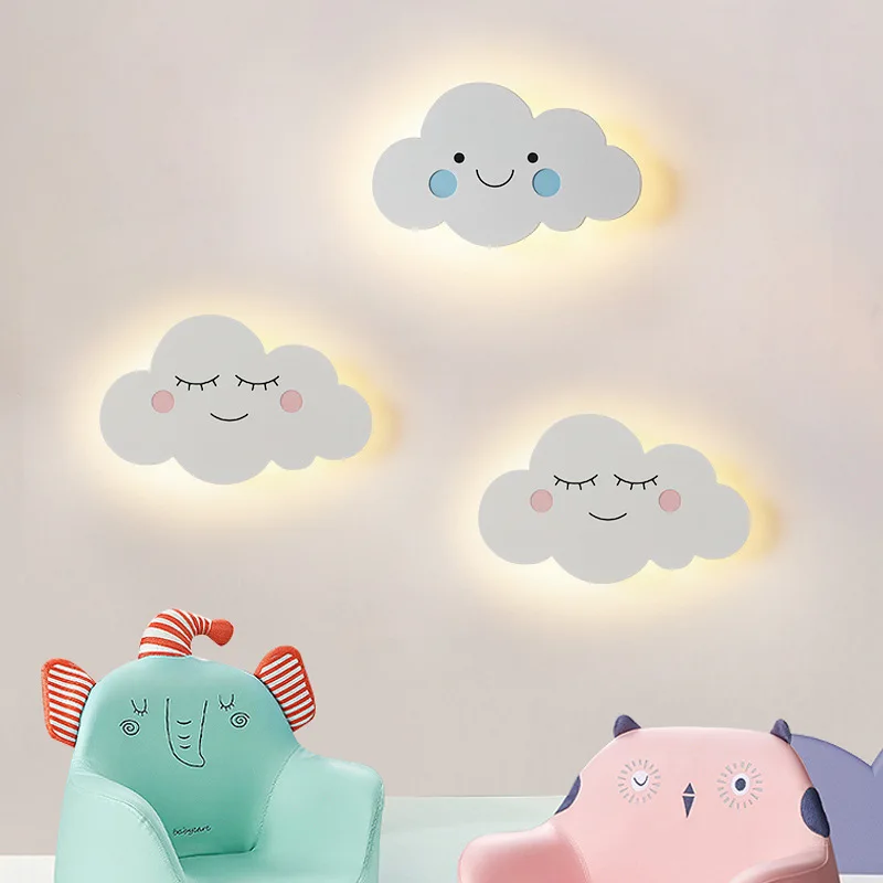 LED Cloud Stars Moon Lamp for Bedroom Bedside Children\'s Room Kids Creative TV Background Stairway Aisle Wall Light Indoor